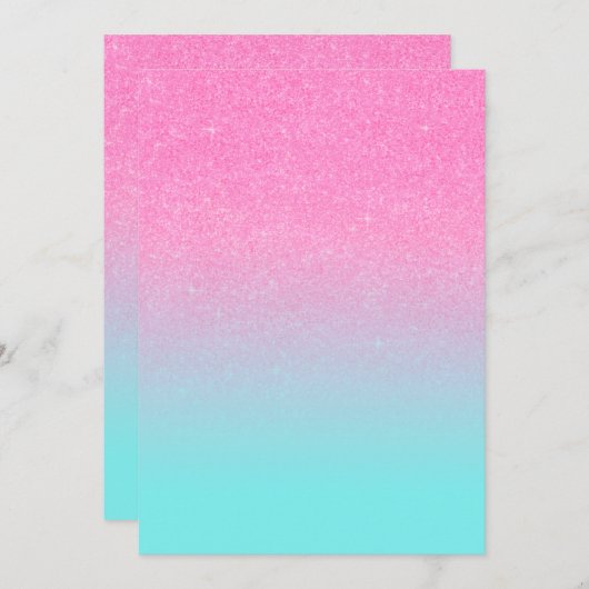 ピンクとブルーのグリッターが輝くディーバ風ガーリーバックグラウンド 招待状 (正面/裏面)