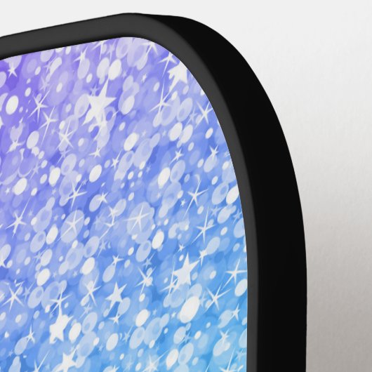 ピンクとブルーのグリッターテクスチャイメージ ピックルボールラケット (左詳細)