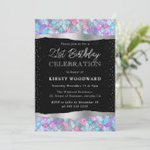 ピンクとブルーのグリッターマーメイドはかりで測21歳の誕生日 招待状 (スタンド正面)