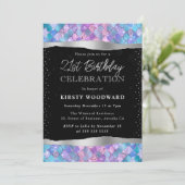 ピンクとブルーのグリッターマーメイドはかりで測21歳の誕生日 招待状 (スタンド正面)