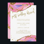 ピンクとブルーのグードと金ゴールドポスト結婚ズブランチ 招待状<br><div class="desc">ポストのブエレガントンチの招待状モダンはトレンディーのピンクと青の水色のジオードストーンと金ゴールドの手書き文字とアクセントフェイクを備えている。</div>