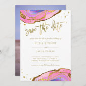 ピンクとブルーのグードと金ゴールド |写真の日付の保存 セーブザデート (正面/裏面)