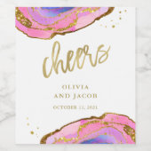 ピンクとブルーのグードと金ゴールド | 結婚応援 ワインラベル (シングルラベル)