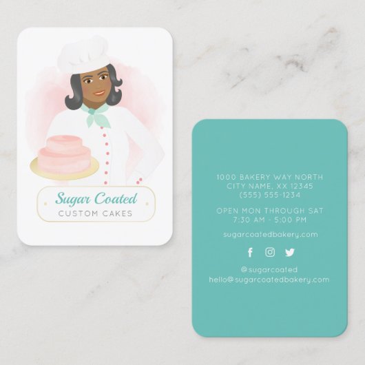 ピンクとブルーのケーキとベーカリーのアニメ 名刺 (正面/裏面)