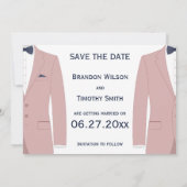 ピンクとブルーのゲイの結婚式 セーブザデート (裏面)