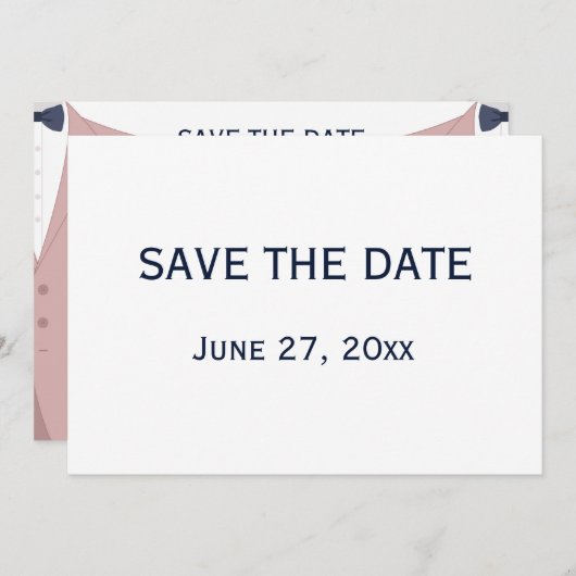 ピンクとブルーのゲイ結婚式の日付カードを保存 招待状 (正面/裏面)