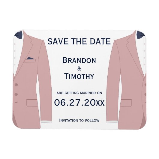 ピンクとブルーのゲイ結婚式の日付磁石を保存 マグネット (横)