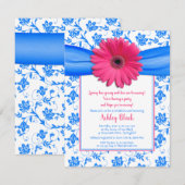 ピンクとブルーのゲルバダリア　ブライダルシャワー招待状 招待状 (正面/裏面)