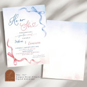 ピンクとブルーのコケット弓ジェンダーの明け方 招待状