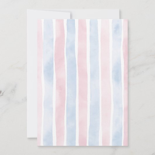 ピンクとブルーのコケット弓ジェンダーの表示パーティー 招待状 (裏面)