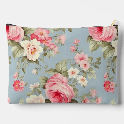 ピンクとブルーのコテージバラの花パーソナライズされた アクセサリーポーチ (裏面)