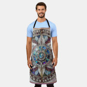 ピンクとブルーのサファイアのダイヤモンド真珠マンダラ エプロン (着用した状態)