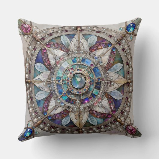 ピンクとブルーのサファイアのダイヤモンド真珠マンダラ クッション (裏面)