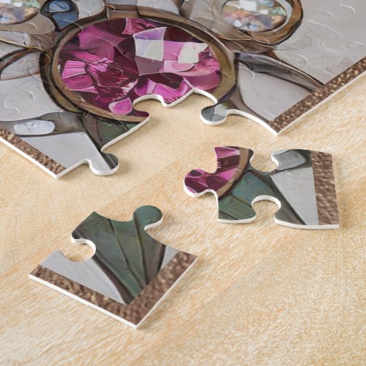 ピンクとブルーのサファイアのダイヤモンド真珠マンダラ ジグソーパズル (側面)