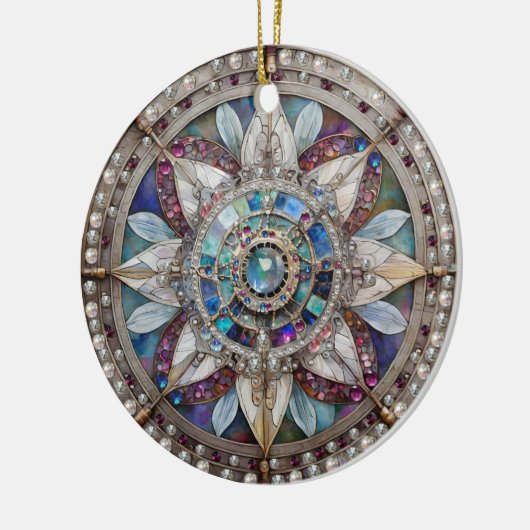 ピンクとブルーのサファイアのダイヤモンド真珠マンダラ セラミックオーナメント (左)