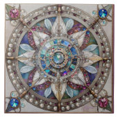 ピンクとブルーのサファイアのダイヤモンド真珠マンダラ タイル (正面)