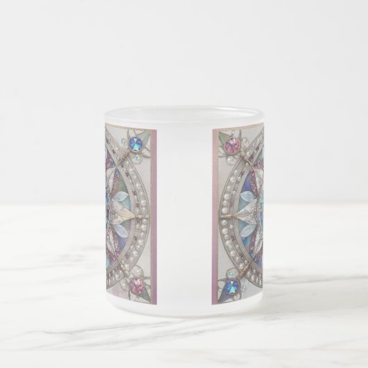 ピンクとブルーのサファイアのダイヤモンド真珠マンダラ フロストグラスマグカップ (中央)