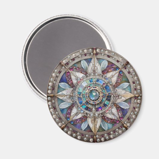 ピンクとブルーのサファイアのダイヤモンド真珠マンダラ マグネット (正面/裏面)