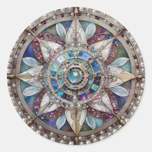 ピンクとブルーのサファイアのダイヤモンド真珠マンダラ ラウンドシール (正面)