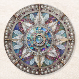 ピンクとブルーのサファイアのダイヤモンド真珠マンダラ ラウンドペーパーコースター