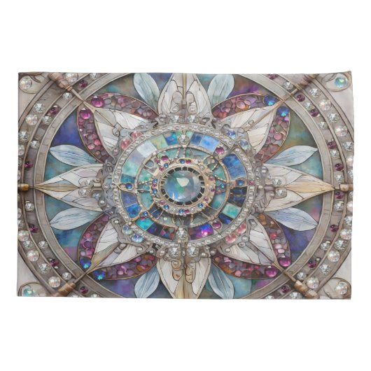 ピンクとブルーのサファイアのダイヤモンド真珠マンダラ 枕カバー (裏面)