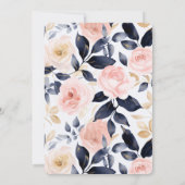 ピンクとブルーのシックな花の誕生日 招待状 (裏面)