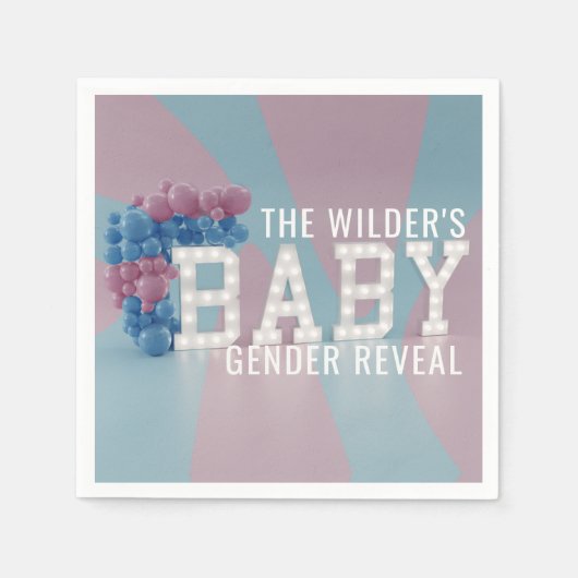 ピンクとブルーのジェンダーがパーティーのナプキンを明らかにする スタンダードカクテルナプキン (正面)