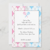 ピンクとブルーのジェンダーリビアーガイル柄のール招待状 招待状 (正面)