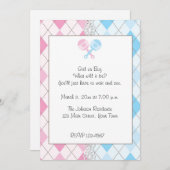 ピンクとブルーのジェンダーリビアーガイル柄のール招待状 招待状 (正面/裏面)