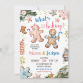 ピンクとブルーのジンジャーブレッドクッキー 性別発表 招待状 (正面)