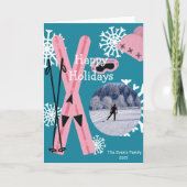 ピンクとブルーのスキー カード (正面)