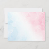 ピンクとブルーのスクリプトありがとうフラットノートカード 招待状 (裏面)