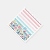 ピンクとブルーのストライプと花 スタンダードカクテルナプキン (角)