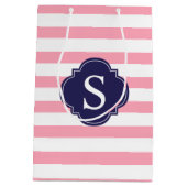 ピンクとブルーのストライプパターンとモノグラム ミディアムペーパーバッグ (裏面)