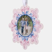 ピンクとブルーのスノーフレーク写真 オーナメントカード (左)