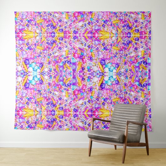 ピンクとブルーのスパンコール タペストリー (インサイチュ(横))