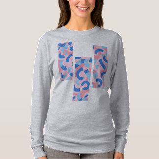 ピンクとブルーのスプリット落書きパターン Tシャツ