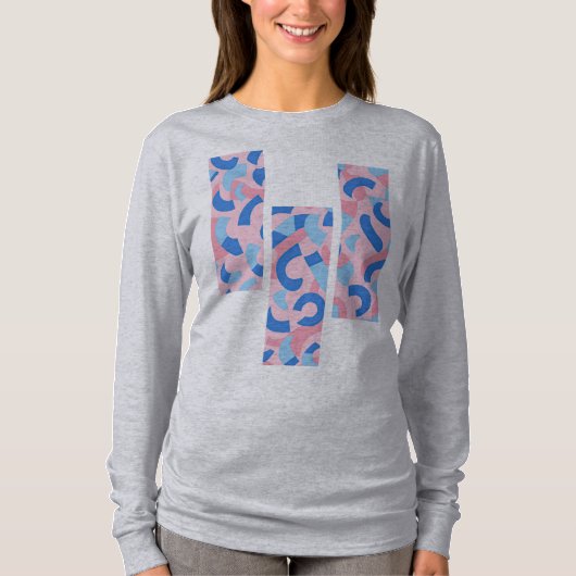 ピンクとブルーのスプリット落書きパターン Tシャツ (正面)