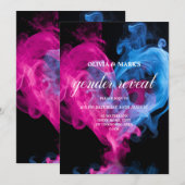 ピンクとブルーのスモークラブハート性別発表 招待状 (正面/裏面)