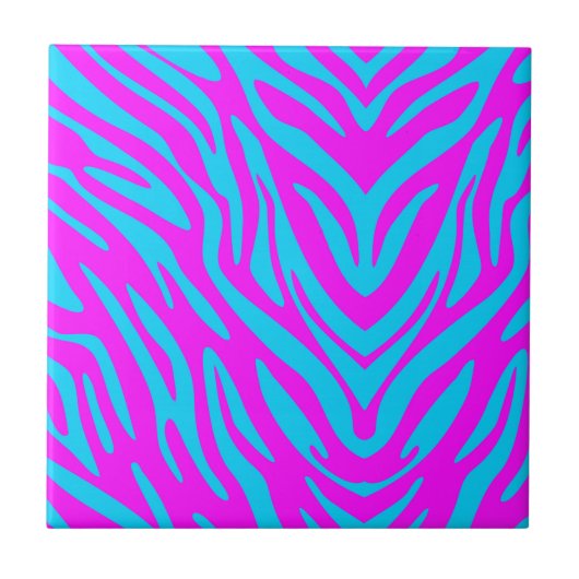 ピンクとブルーのゼブラ抽象画 タイル (正面)