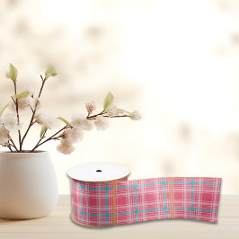 ピンクとブルーのタルタルプライド夏 サテンリボン