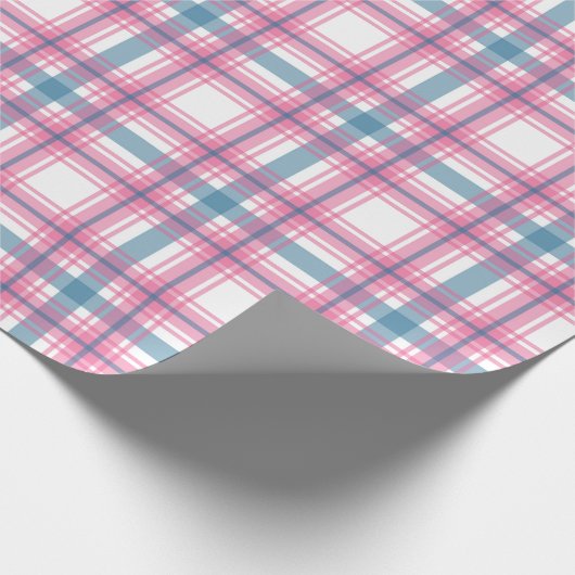 ピンクとブルーのタータン柄のクリスマス ラッピングペーパー (角)