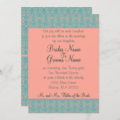 ピンクとブルーのダマスク結婚式またはパーティの招待状 招待状 (正面/裏面)