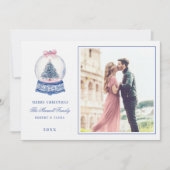 ピンクとブルーのダマスク雪のグローブ付き/写真 招待状 (正面)