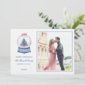 ピンクとブルーのダマスク雪のグローブ付き/写真 招待状 (スタンド正面)