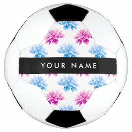 ピンクとブルーのダリアの花柄にあなたの名前 サッカーボール