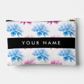 ピンクとブルーのダリア、花のパターン、あなたの名前 アクセサリーポーチ (裏面)