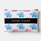 ピンクとブルーのダリア、花のパターン、あなたの名前 アクセサリーポーチ (正面)