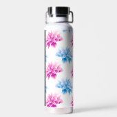 ピンクとブルーのダリア、花のパターン、あなたの名前 ウォーターボトル (背面)