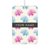 ピンクとブルーのダリア、花のパターン、あなたの名前 カーエアーフレッシュナー (正面)